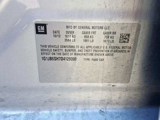 1G1JB6SH7D4128098 - 2013 CHEVROLET SONIC LS 银色 照片 10