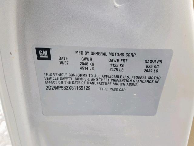 2G2WP582X81165129 - 2008 PONTIAC GRAND PRIX Թուխ լուսանկար 10