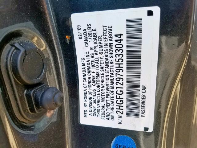 2HGFG12979H533044 - 2009 HONDA CIVIC EXL 灰色 照片 10