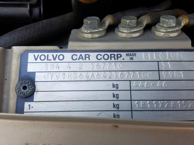 YV1RS64A642367710 - 2004 VOLVO S60 GOLD photo 10