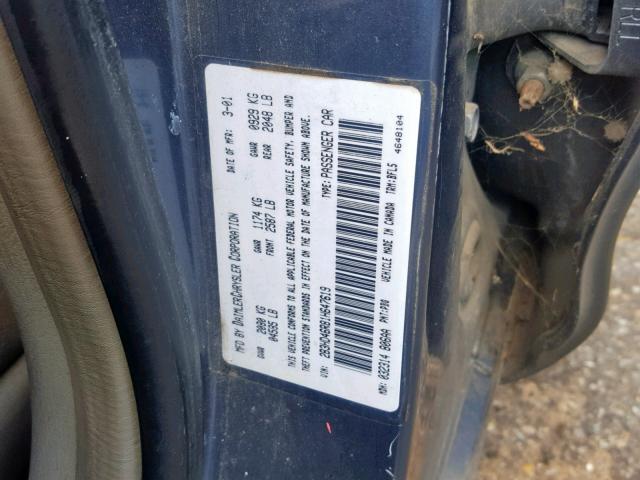 2B3HD46R81H647619 - 2001 DODGE INTREPID S Mavi foto 10