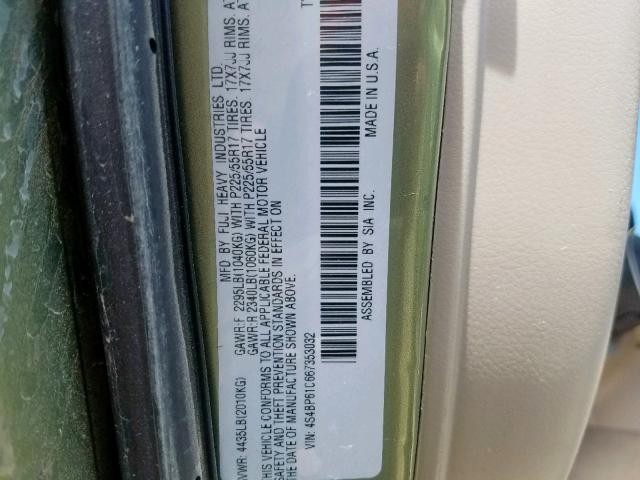 4S4BP61C667353032 - 2006 SUBARU LEGACY OUT GREEN photo 10