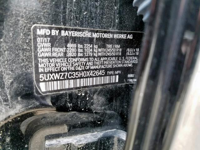 5UXWZ7C35H0X42645 - 2017 BMW X3 SDRIVE2 BLACK photo 10