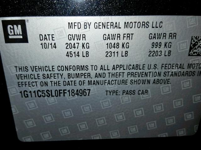 1G11C5SL0FF184967 - 2015 CHEVROLET MALIBU 1LT 黑色 照片 10