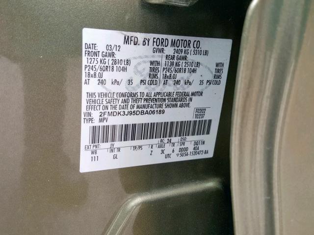 2FMDK3J95DBA06189 - 2013 FORD EDGE SEL GREEN photo 10