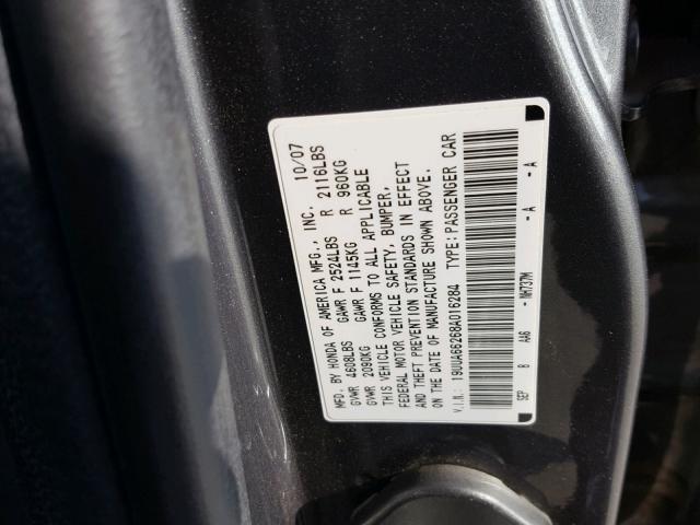 19UUA66268A016284 - 2008 ACURA TL GRAY photo 10