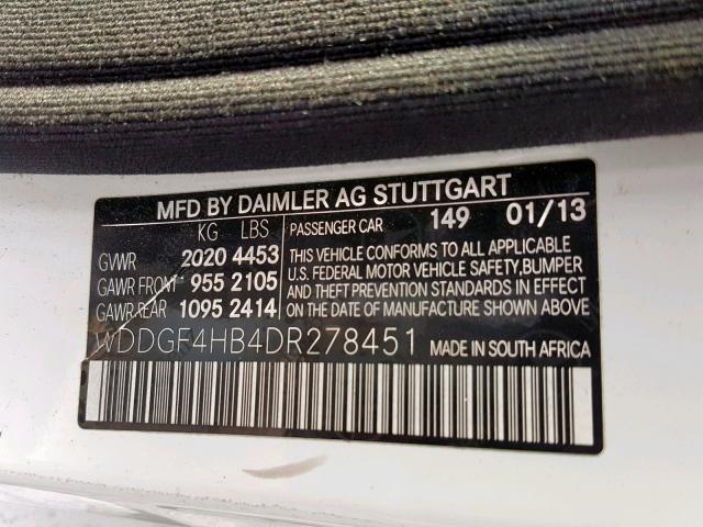 WDDGF4HB4DR278451 - 2013 MERCEDES-BENZ C 250 WHITE photo 10