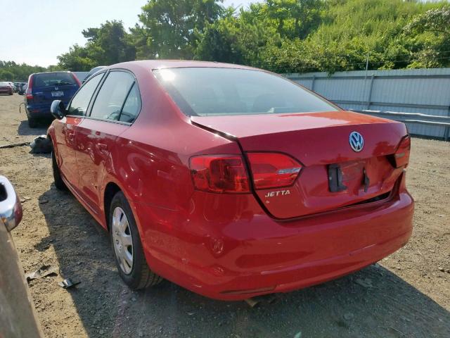 3VW2K7AJ7DM240181 - 2013 VOLKSWAGEN JETTA BASE RED photo 3