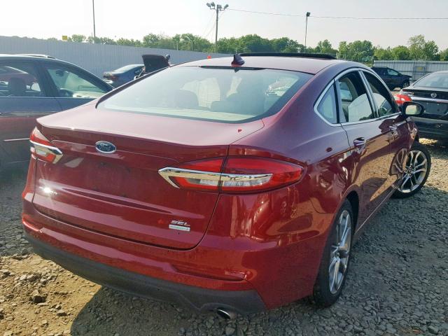 3FA6P0CD1KR219451 - 2019 FORD FUSION SEL RED photo 4