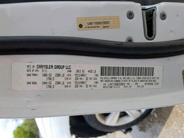 1J4NT1FB6BD228022 - 2011 JEEP COMPASS SP თეთრი ფოტო 10