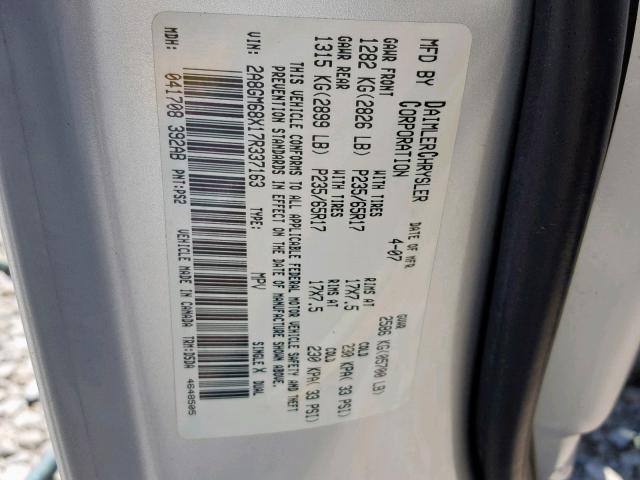 2A8GM68X17R337163 - 2007 CHRYSLER PACIFICA T SILVER photo 10