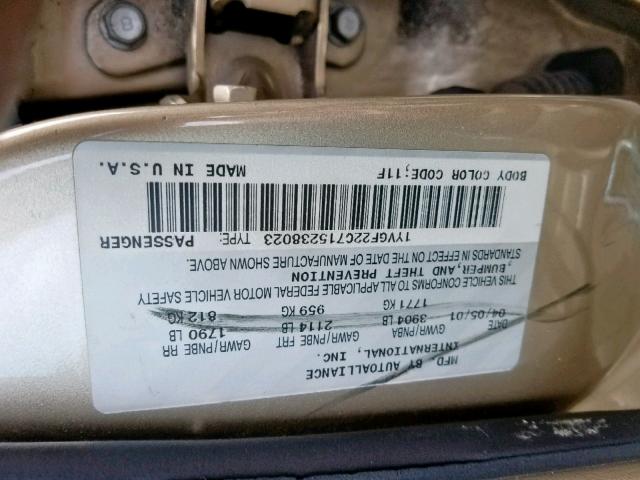 1YVGF22C715238023 - 2001 MAZDA 626 ES GOLD photo 10