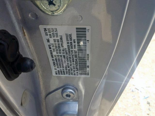 5J6YH28554L005197 - 2004 HONDA ELEMENT EX SILVER photo 10