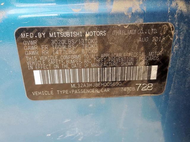 ML32A3HJ8EH005690 - 2014 MITSUBISHI MIRAGE DE BLUE photo 10