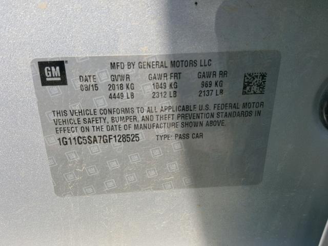 1G11C5SA7GF128525 - 2016 CHEVROLET MALIBU LIM 银色 照片 10