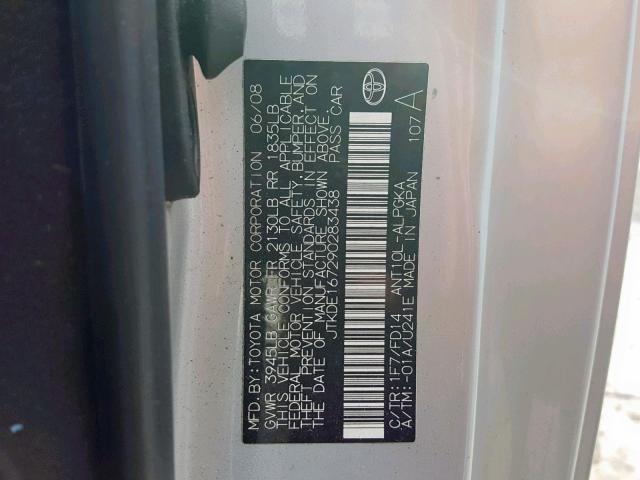 JTKDE167290283438 - 2009 TOYOTA SCION TC გრაფიტი ფოტო 10