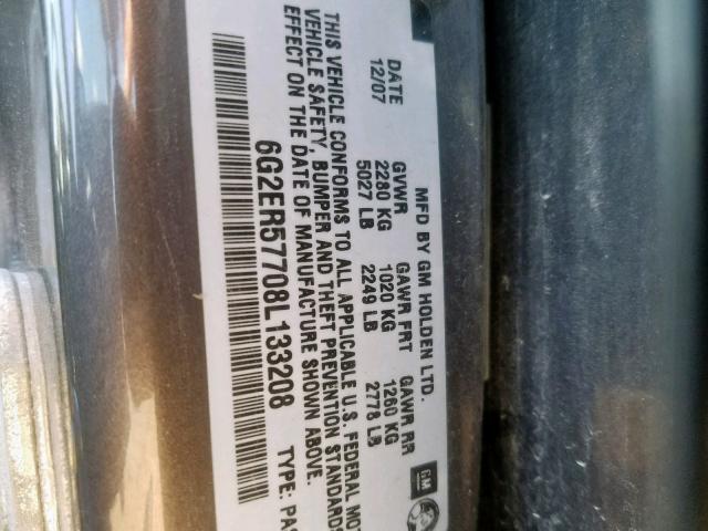 6G2ER57708L133208 - 2008 PONTIAC G8 GRAY photo 10