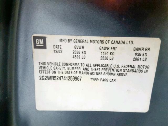 2G2WR524741259967 - 2004 PONTIAC GRAND PRIX GRAY photo 10