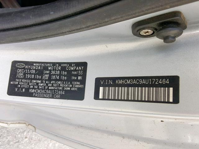 KMHCM3AC9AU172464 - 2010 HYUNDAI ACCENT BLU SILVER photo 10