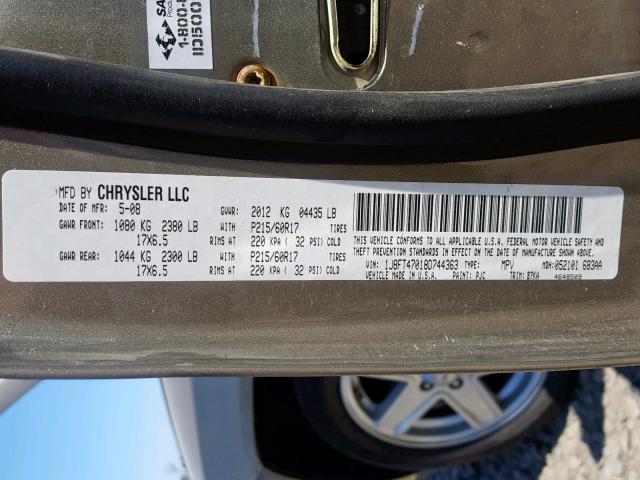 1J8FT47018D744363 - 2008 JEEP COMPASS SP ყავისფერი ფოტო 10