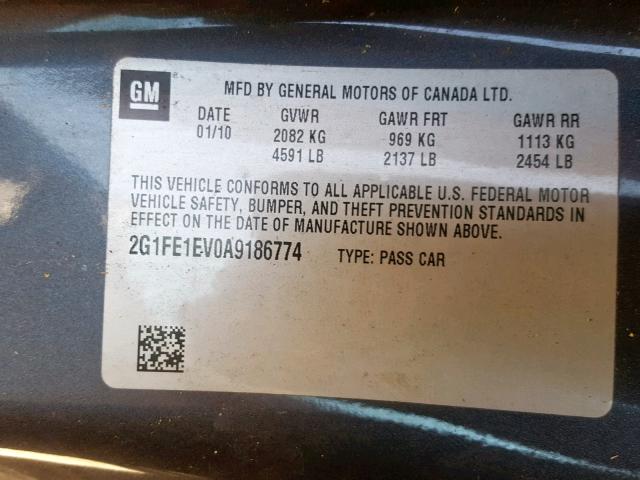 2G1FE1EV0A9186774 - 2010 CHEVROLET CAMARO LS GRAY photo 10