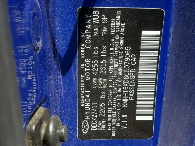 KMHHT6KD6CU079065 - 2012 HYUNDAI GENESIS CO BLUE photo 10