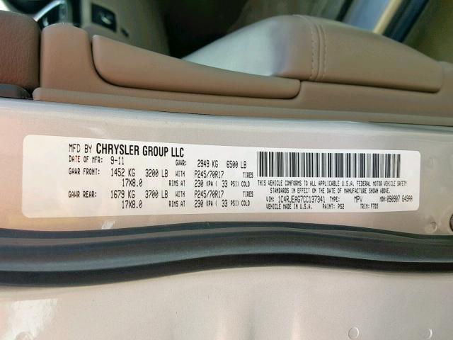 1C4RJEAG7CC137341 - 2012 JEEP GRAND CHER SILVER photo 10