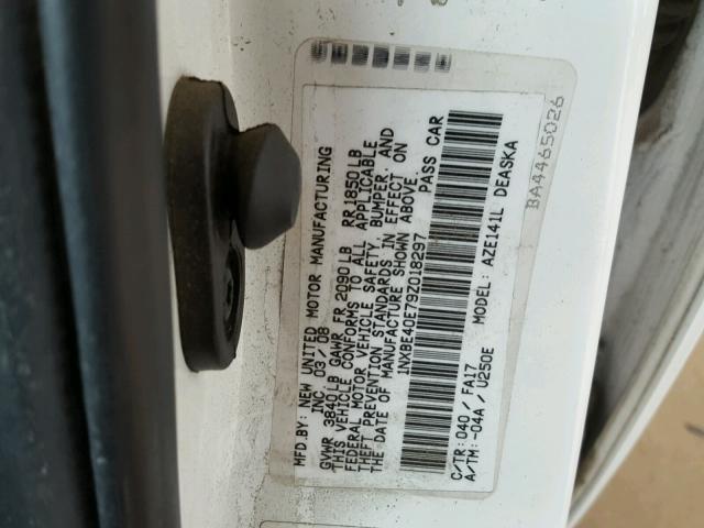 1NXBE40E79Z018297 - 2009 TOYOTA COROLLA XR WHITE photo 10