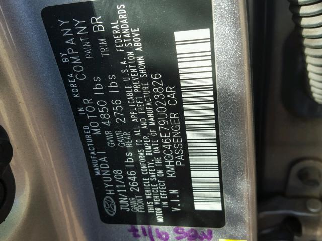 KMHGC46E79U023826 - 2009 HYUNDAI GENESIS 3. GRAY photo 10