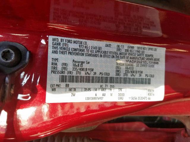 1FADP3N21EL131698 - 2014 FORD FOCUS TITA RED photo 10