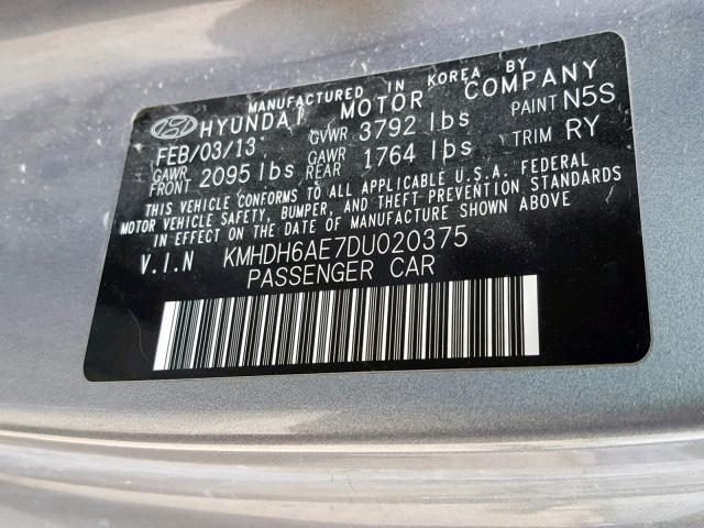 KMHDH6AE7DU020375 - 2013 HYUNDAI ELANTRA CO GRAY photo 10