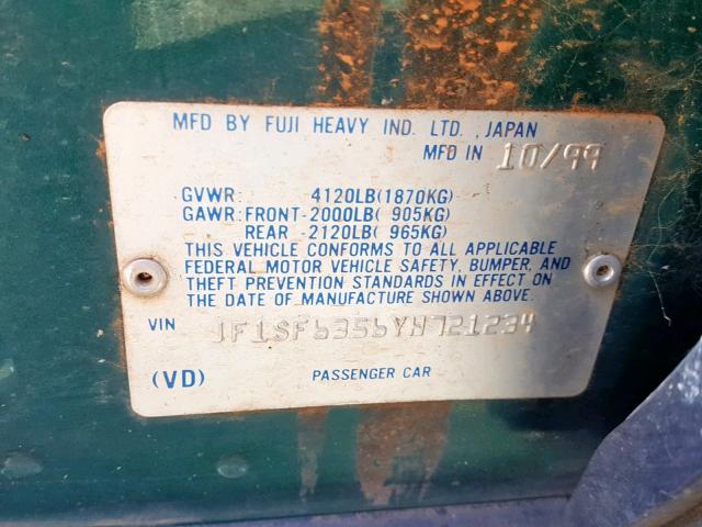 JF1SF6356YH721234 - 2000 SUBARU FORESTER L GREEN photo 10