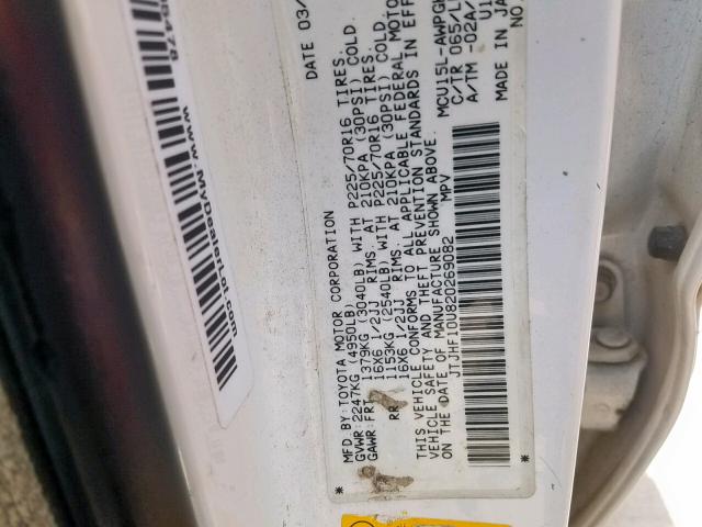 JTJHF10U820269082 - 2002 LEXUS RX 300 WHITE photo 10