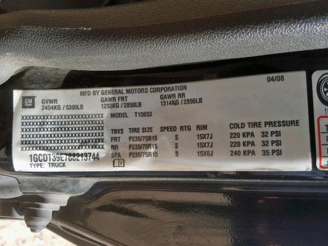 1GCDT39E788213744 - 2008 CHEVROLET COLORADO L BLACK photo 10