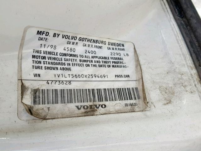 YV1LT56D0X2594691 - 1999 VOLVO S70 WHITE photo 10