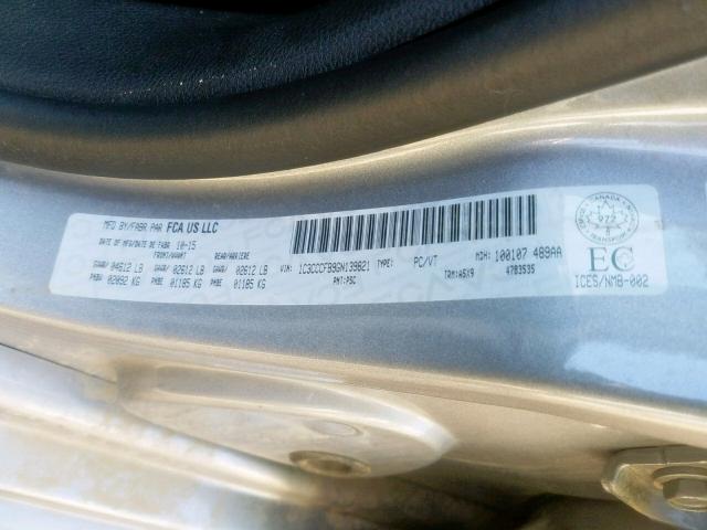 1C3CCCFB9GN139821 - 2016 CHRYSLER 200 LX SILVER photo 10