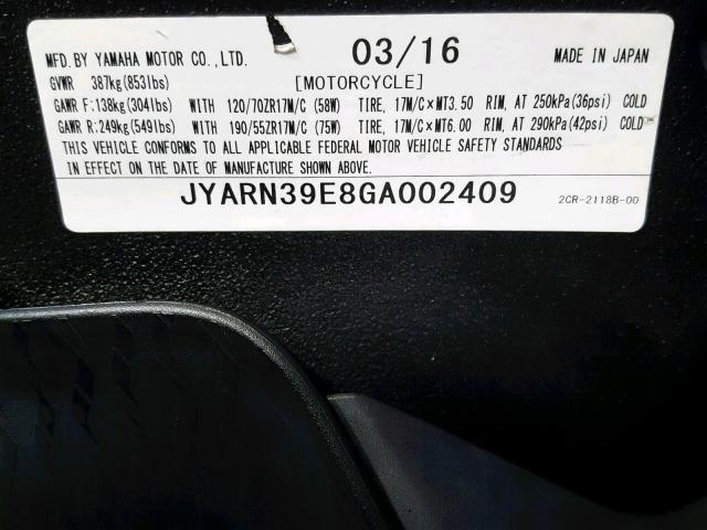 JYARN39E8GA002409 - 2016 YAMAHA YZFR1 BLACK photo 20