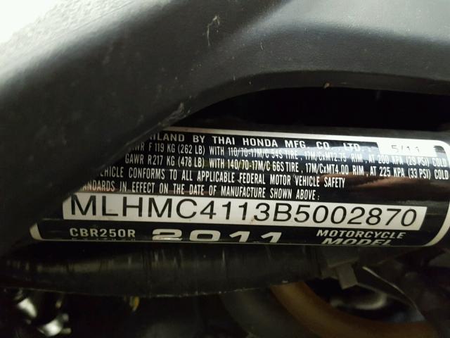 MLHMC4113B5002870 - 2011 HONDA CBR250 R BLACK photo 20