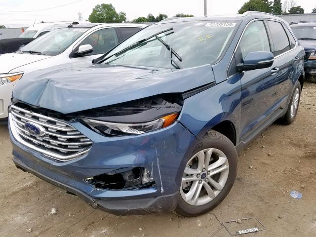 2FMPK4J93KBB41364 - 2019 FORD EDGE SEL BLUE photo 2