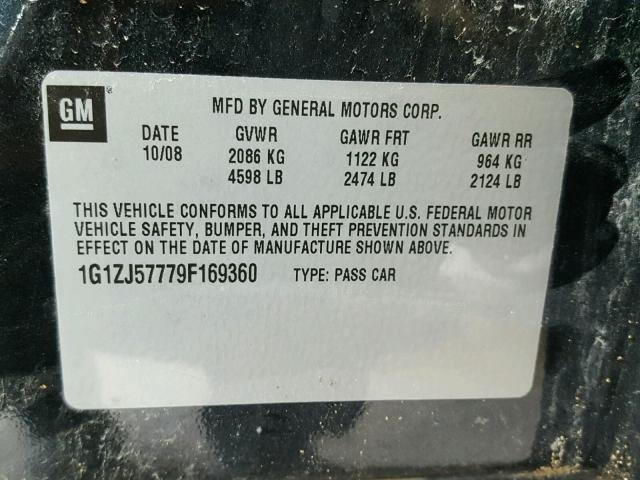 1G1ZJ57779F169360 - 2009 CHEVROLET MALIBU 2LT BLACK photo 10