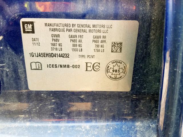 1G1JA5EH9D4144232 - 2013 CHEVROLET SONIC LS 蓝色 照片 10