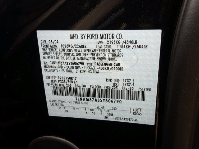 1LNHM87A35Y606790 - 2005 LINCOLN LS 黑色 照片 10