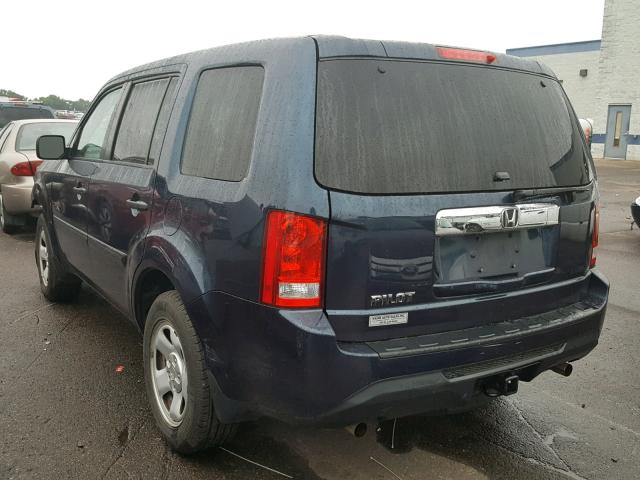 5FNYF3H28CB006529 - 2012 HONDA PILOT LX BLUE photo 3