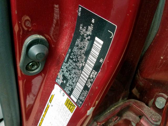 JTEGD21A560150549 - 2006 TOYOTA HIGHLANDER BURGUNDY photo 10