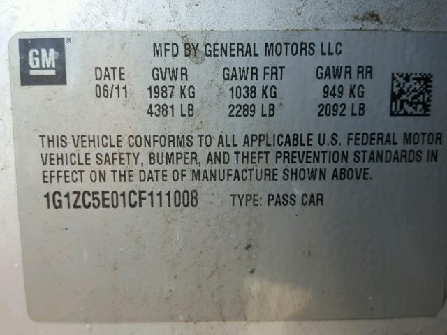 1G1ZC5E01CF111008 - 2012 CHEVROLET MALIBU 1LT 银色 照片 10