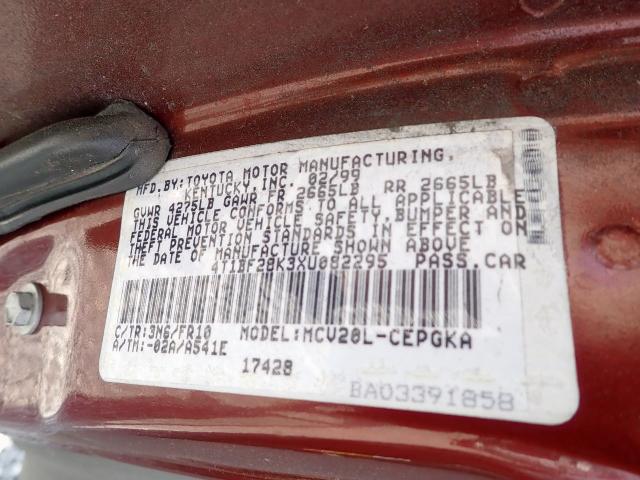 4T1BF28K3XU082295 - 1999 TOYOTA CAMRY LE RED photo 10