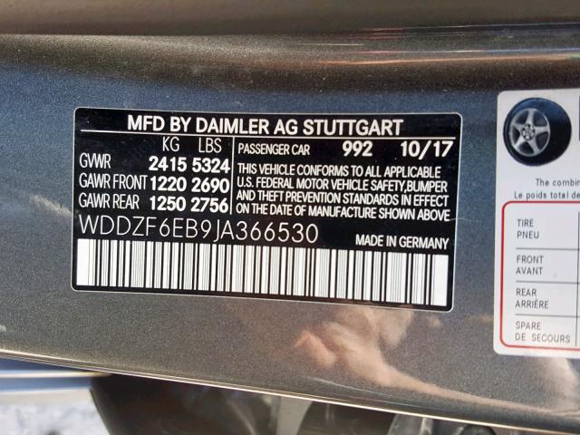 WDDZF6EB9JA366530 - 2018 MERCEDES-BENZ E 43 4MATI GRAY photo 10