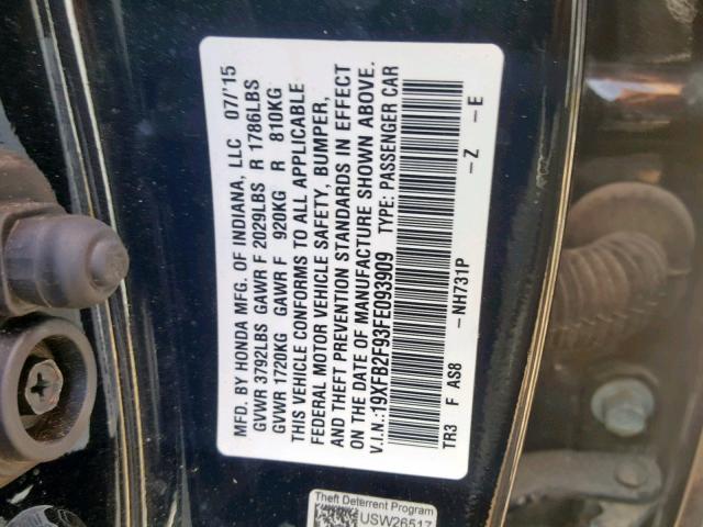 19XFB2F93FE093909 - 2015 HONDA CIVIC EXL 黑色 照片 10