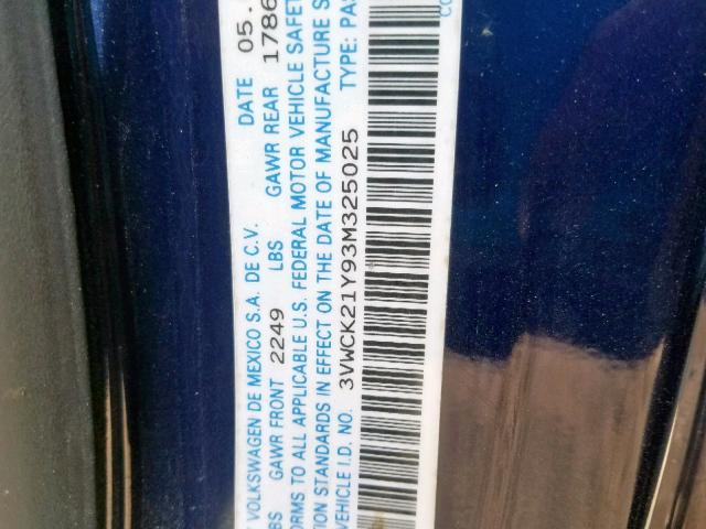 3VWCK21Y93M325025 - 2003 VOLKSWAGEN NEW BEETLE ლურჯი ფოტო 10