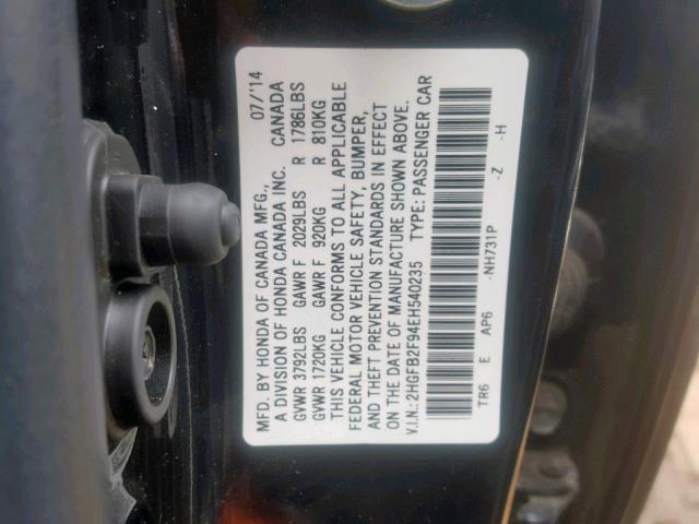 2HGFB2F94EH540235 - 2014 HONDA CIVIC EXL 黑色 照片 10